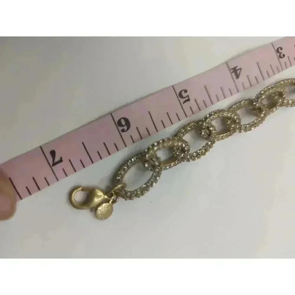 J Crew Gold Link Bracelet Cubic Zirconia Pave Setting Womens Jewelry - Picture 5 of 5